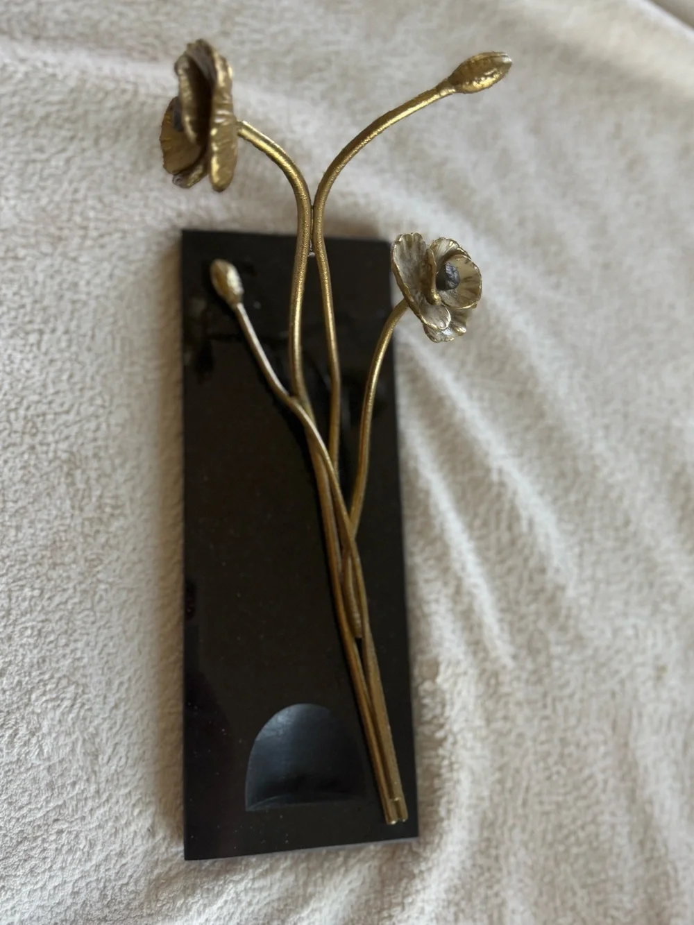 Michael Aram Gold Floral Wine Bottle Holder with Black Base and Burgundy Neck